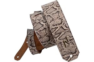 Nefelibata correa de guitarra, 2,3 pulgadas de grano de serpiente mano Cowhide correa de guitarra con acolchado para bajo, guitarras eléctricas y acústicas