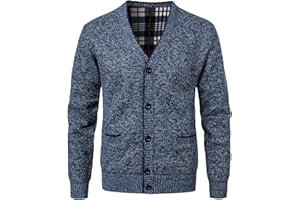 KTWOLEN Męski kardigan slim fit zapinany na guziki, dzianina, z podszewką z polaru, z długim rękawem, prążkowany, płaszcz z przednimi kieszeniami
