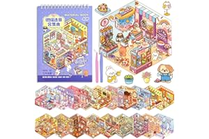ASTARON 20 Sets DIY 3D Sticker Scene Book Sticker Therapy for Adults, Make Your Own Mini Cozy Shop House Room Stickers Cute Cartoon Miniature Stickers for Girls, Relief Stress Pass The Time