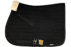 HORSES Tapis de Selle d'équitation, Monte Anglaise, Idéal pour le Saut d’Obstacles, Fermeture Velcro, Matelassage, Insert en Fourrure, Équipement (Cob, noir)