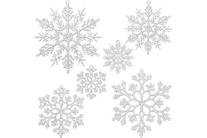 Sea Team Plastikowe ozdoby świąteczne z brokatem płatka śniegu ozdoby choinkowe, 5, 8, 10 cm, zestaw 36 sztuk, srebrne