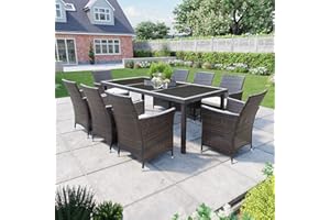 BillyOh 8 Seater Rattan Garden Furniture Dining Set 9 Piece Set with Table and Chairs Patio Outdoor Furniture Sets with Cushions Siena, Black