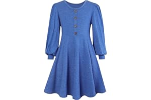 SFreeBo Girls Dress Plain Long/Short Sleeve Cotton Dress Kids Autumn Winter Spring Summer Casual T-Shirt Dress Girls Skate Dress for 7-13 Years