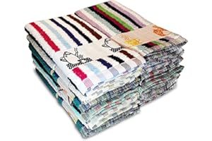 briebe Home 12 Paños de Cocina Rizo 100% Algodón, 50X50cms, Hecho en Portugal, Rayas Multicolor con Dibujo Bordado, Juego de Trapos Suaves