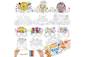 HOWAF Silvester Deko zum Ausmalen, Silvester Hüte Partyhüte, Brille Partybrille, Ausmal Spiele für Happy New Year Deko Gestaltung von Silvesterdekorationen