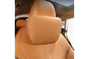 POKSRI 1P Cuero Genuino de Vaca Cojin Reposacabezas Coche,Almohadilla Auto,cojín Cabeza,cojin Cervical automóvil,poliéster Vegetal,30x19cm,Recargable y Ajustable(Marrón Anaranjado)