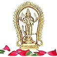 anciently Brass Murugan Idol/Lord Kartikeya Statue/Subrahmanya Swami Idol, 12.5cm Height, Gold Colour - (1 Piece)
