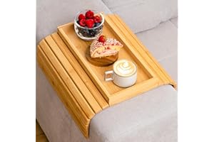 XFLARES Sofa Arm Tray Bamboo – Foldable Couch Tray Table for Snacks, Drinks & Remotes | Non-Slip Wooden Armrest Organizer for Recliners, Sectionals, RVs