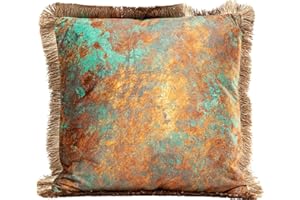 KARE Design cuscino Antique Fringe, 45x45cm, bronzo/verde chiaro, cuscino da divano/letto/sedia, stile elegante/lussuoso