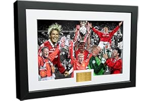Kitbags & Lockers 1999 'THE TREBLE' Manchester United Beckham Giggs Sheringham Scholes Keane Solskjaer Schmeichel 12x8 A4 Autographed Signed Photo Photograph Picture Frame Soccer Gift