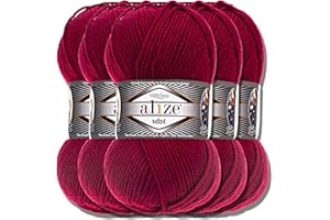 HOBBY YARN Alize Superlana Midi - 5 ovillos de 100 g de lana turca de algodón y acrílico liso, hilo para tejer a mano, hilo para tejer, bufandas de bebé, para tejer ropa, bufandas (390)