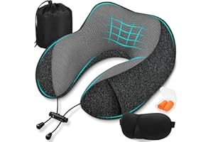 SOMLAW Nackenkissen Flugzeug - Reisekissen 100% Memory Foam - Tragbares Flugkissen - mit 3D-Schlafmaske und Ohrstöpsel - Ideal für Flugzeugstuhl, Auto, Zuhause, Büro, Schlafkissen