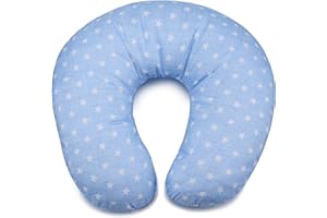 PEKITAS- Cuscino Di Allattamento XL 52 x 48 cm custodia lavabile con cerniera, di Cotone per bambini, ergonomico, ottima adattabilità, da 0 a 12 mesi, fabbricato in Spagna Blu - stelle