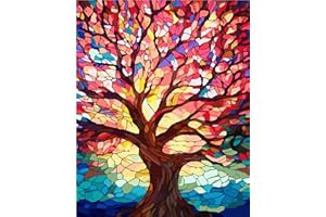 TISHIRON Malowanie według liczb, dla dzieci od 7, 8, 9, 10 lat, kolorowe szkło, drzewa, malowanie według liczb, dla dorosłych, młodzieży, dzieci, nastolatków, dziewcząt, obraz olejny, zestaw 40 x 50