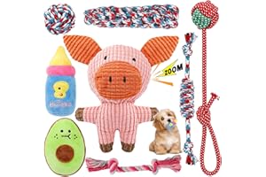 RIO Direct Hundespielzeug kleine Hunde, 8 Stück Quietschendes Plüsch Hundeseil, Welpenspielzeug Kleine Welpen Waschbares Natürlicher Baumwolle und Ungiftig(Niedliches Schwein Styles)