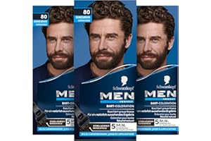 Schwarzkopf Men Perfect Bart-Coloration 80 Natur Schwarz-Braun Stufe 2 (3 X 30 ml), Bartfärbemittel zum Kaschieren grauer Haare für ein natürlich aussehendes Ergebnis, schnelle Anwendung