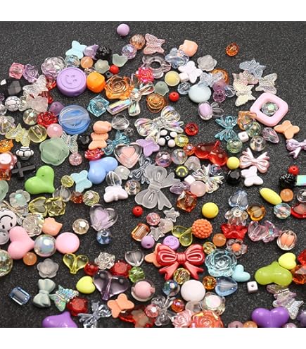 Canollo Acrylperlen Charms Set - Mit Blumen, Schleifen & Herzen, Für DIY Schmuck & Handyketten