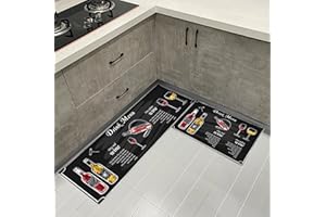 Hoimlm 2 Piece Non Slip Kitchen Mat Kitchen Rug Set, Geometric Kitchen Mats And Rugs Washable Hallway Runner Set, Dining Room, Entryway and Door Mat Set (drink menu)