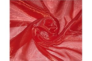 THEFABRICTRADE Premium Crystal Organza Voile Fancy Dress Costume Decorations Fabric 150cm Wide/Sold by The Metre (Red)