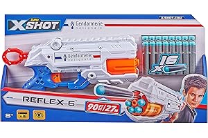 ZURU - XSHOT - Excel - GENDARMERIE - Pistolet Flèches Mousse - Livré avec 16 flèches - Barillet Rotatif 6 coups - 36433-B