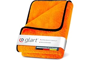 Glart 44WG Chiffon microfibre séchage auto XXL 90x60 cm – ultra absorbant, doux et sans peluches – pour voiture, moto, bateau, camion – chiffon orange lavable, entretien carrosserie et vitres