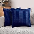 Hafaa Cushions with Covers Included 45 x 45 Cm Set of 4 (2 Navy Cushion Covers, 2 Cushion Inserts) - Ultrasonic Velvet Square Throw Pillow Case Decorative Sofa Cushion with Invisible Zipper