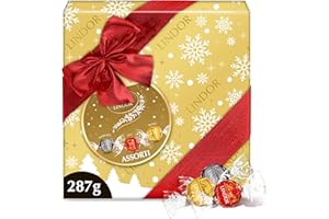Lindt - Boîte Cadeau LINDOR - Assortiment de Chocolats au Lait, Noirs et Blancs - Cœur Fondant - Idéal pour Noël, 287g