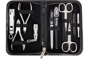 3 Swords Germany - brand quality 10 piece manicure pedicure grooming kit set for professional finger & toe nail care scissors clipper genuine leather case black in gift box, Made by 3 Swords