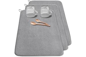 XUYYICAO 3 Pcs XXL Microfiber Dish Drying Mats,24×17 inch Absorbent Drainer Mat,Large Size Dish Draining Pad for Coffee,Rack,Under Sink,Countertops(Grey)