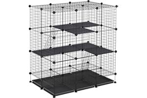 PawHut Cage Parc enclos rongeurs modulable dim. L 111 x l 75 x H 119 cm 3 Niveaux 4 Portes Fil métallique Noir