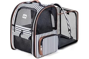 Lekespring Plecak dla kotów, plecak dla dużych kotów, psów do 12 kg, możliwość rozszerzenia, składany plecak dla zwierząt domowych z wewnętrzną linką bezpieczeństwa i matą dla zwierząt domowych, smugi