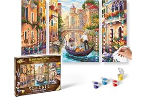 Schipper 609260736 Dipingere con i Numeri, Venezia, la Città nella Laguna, Pittura per Adulti, compresi pennelli e Colori acrilici, trittico, 50 x 80 cm