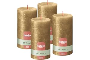 Bolsius Rustik Stumpenkerzen - Shimmer Gold - 4 Stück - 13 x 7 cm - Dekorative kerzen - Brenndauer 60 Stunden - Unparfümierte - Enthält Natürliches Pflanzenwachs - Ohne Palmöl