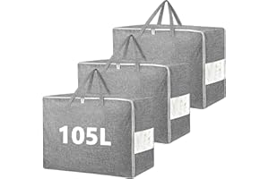 MZJAUVF 3Stück 105L Aufbewahrungstasche, Aufbewahrungstasche für Bettdecken, Faltbare Unterbett Aufbewahrungsbox Groß, Wasserdicht Langlebige Umzugstaschen für Bettdecken Kleidung Decken (Grau)