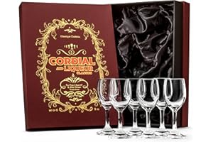 GLASSIQUE CADEAU Mini copas de vino de licor y cordial de 2 onzas, juego de 6 vasos de chupito de cristal para beber limoncello, aperitivo, schnapps, digestivo, bebida después de la cena, licor, jerez