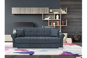 ARREDO Divano Letto 3 posti a sedere reclinabile Robusto con cuscini Elegante Fatto per Durare (Effetto nabuk, Grigio Blue) L 220, P 88, H 85, Hseduta 46