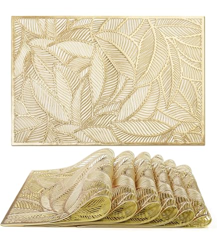 Wiederverwendbare Tischsets Aus Vinyl-Spitze – Gold-Design, 30,5x45,7 Cm, Waschbar & Elegant