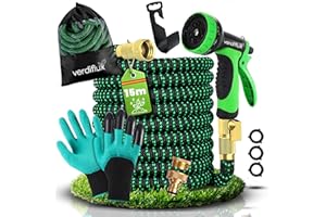 Verdiflux Manguera Jardin 15 metros Premium con 10 Funciones de Riego, Manguera Extensible sin Fugas, de Alta Resistencia y Muy Ligera con Conectores 3/4" y 1/2" y 2 Guantes Incluidos, Color Verde