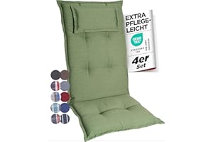 gardisun Gartenstuhlauflagen Hochlehner mit Kopfteil I Extra Dicke Sitzauflagen I Made in Europe I Polsterauflagen für Hochlehner I Auflagen mit extra hohem Komfort I 4er Set I Grün