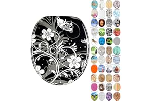 Sanilo Abattant WC, Grande sélection de lunettes de toilette, Finition de haute qualité, Charnières robustes, Fixation facile (Fleur blanche)