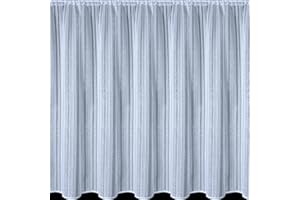 kellyuk 5 Metres Wide x 54" (137cm) Drop - Lia White Striped Spot Modern Slot Top Lace Net Curtain
