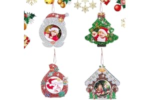 CHARYSIM Confezione da 4 cornici per foto fai da te con diamanti artificiali, cornice per foto di Natale, regalo di Natale, decorazioni per albero di Natale, artigianato per bambini e adulti, regali per donne,