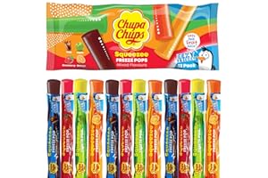 CIA&CO Chupa Chups Squeezee Freeze Pops, 12 x Wassereis zum Einfrieren, vier Sorten Cola, Apfel, Erdbeer, Orange, Eisstangen (12 x 45 ml)