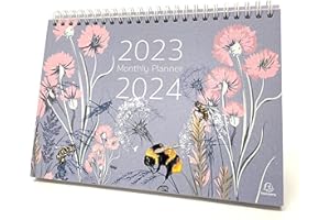 Exacompta - Réf GS022Z Calendrier de bureau 2023 motif abeille et fleur, mois par page, comprend les jours fériés britanniques de 210 mm x 150 mm, tient solidement sur un bureau ou une étagère