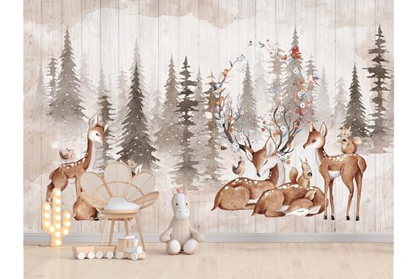 Papier Peints Panoramique Jungle Du Cerf Sika, Poster Geant Mural Personnalisé 3D, Thème forêt Et Animaux Pour Salon Chambre D'Enfant Décoration Murale, Paysage Naturel Moderne Murales (400x280 cm)