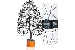 ZAICUS Black Tourmaline Crystal Tree - Gemstone Tree - Tree of Life - Bonsai Tree - Healing Crystal - Chakra Tree - Spiritual Gift - Prosperity Stones - Home Office Decor - Silver Wire 10-12 Inch