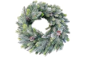 ‎PURE LIVING INTERIOR DESIGN Künstlicher Weihnachtskranz für Tür, 50cm Türkranz Weihnachten außen und innen - Made in EU - Adventskranz künstlich wunderschön mit Kunstschnee, Tannenzapfen - Pure Living Kranz Weihnachten