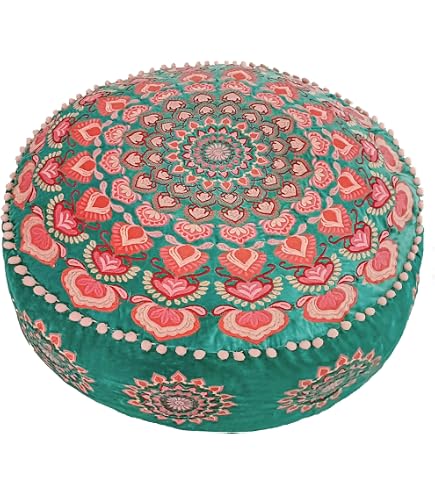 Pouf design cuir marocain orange, fabriqué et cousu à la main