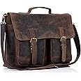 KomalC 18 Inch Retro Buffalo Hunter Leather Laptop Messenger Bag Office Briefcase College Bag for Men and Women