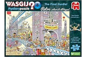 Wasgij Retro Mystery 8, The Final Hurdle - 1000 Piece Jigsaw Puzzles for Adults - Challenging & Brainteasing Adults Jigsaw Puzzle, Puzzle What Happens Next - 100% Recycled Cardboard, 1000pcs, Jumbo